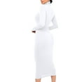 thumbnail image 5 of Blczomt White Women Dress Plain Dressy Casual Long Sleeve Midi Sheath Solid Mock Neck Formal Dress, 5 of 9