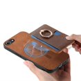 thumbnail image 4 of For iPhone 16e Case Ring Kickstand Leather + TPU + PC Phone Cover Detachable Card Holder - Green, 4 of 5