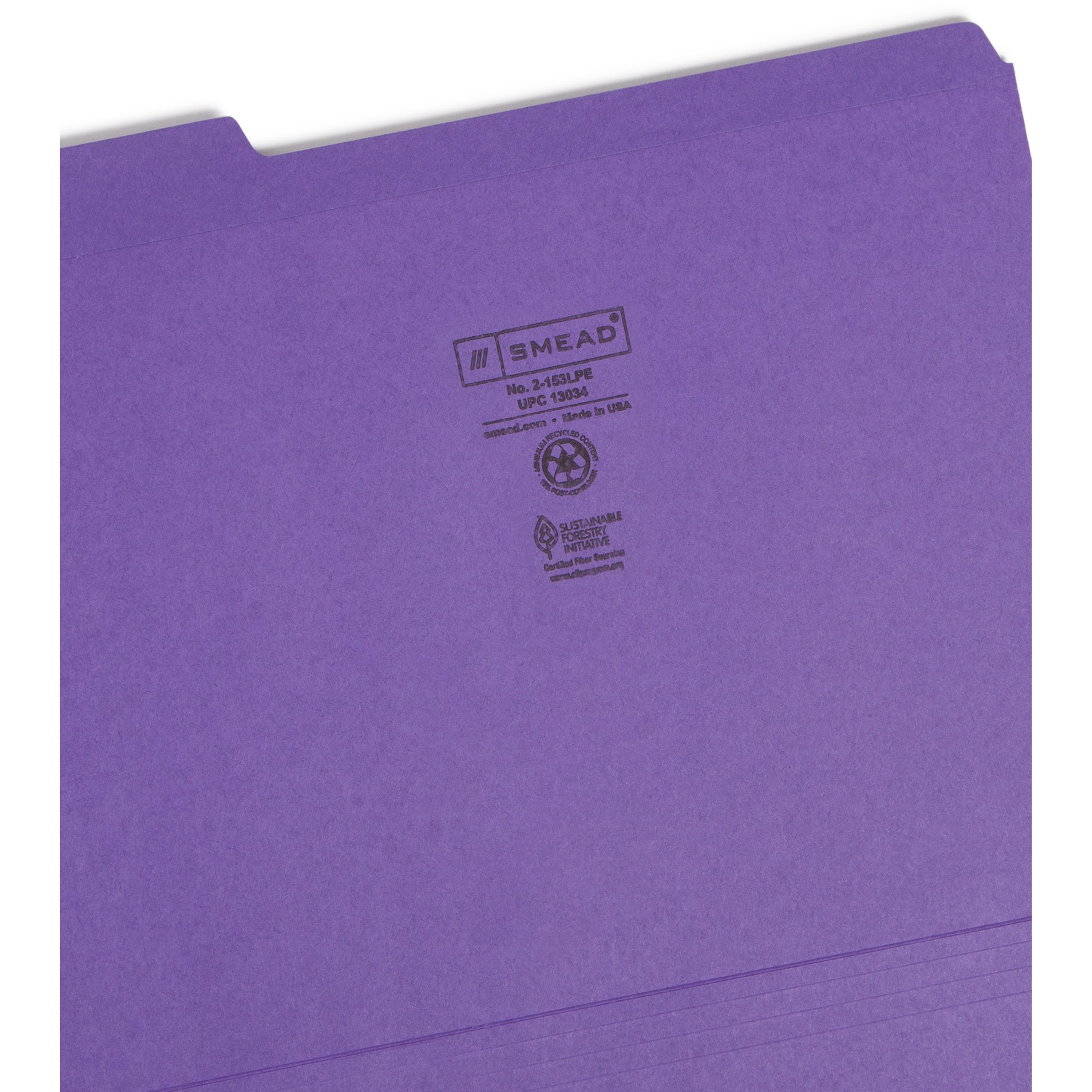 Smead, SMD13034, File Folders with Reinforced Tab, 100 / Box, Purple
