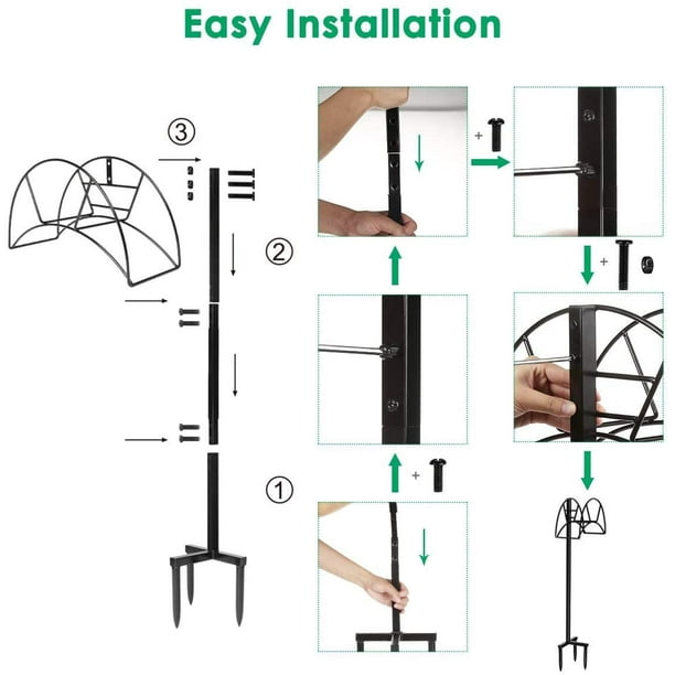 Garden Hose Holder Detachable Freestanding Water Hose Hanger Rustproof  Metal Heavy Duty Hose Stand Reel Organizer for Outside Yard, Black, Medium  