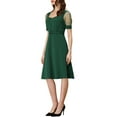 thumbnail image 4 of Allegra K Women's Mesh Short Sleeve Square Neck Dress with Belt, 4 of 5