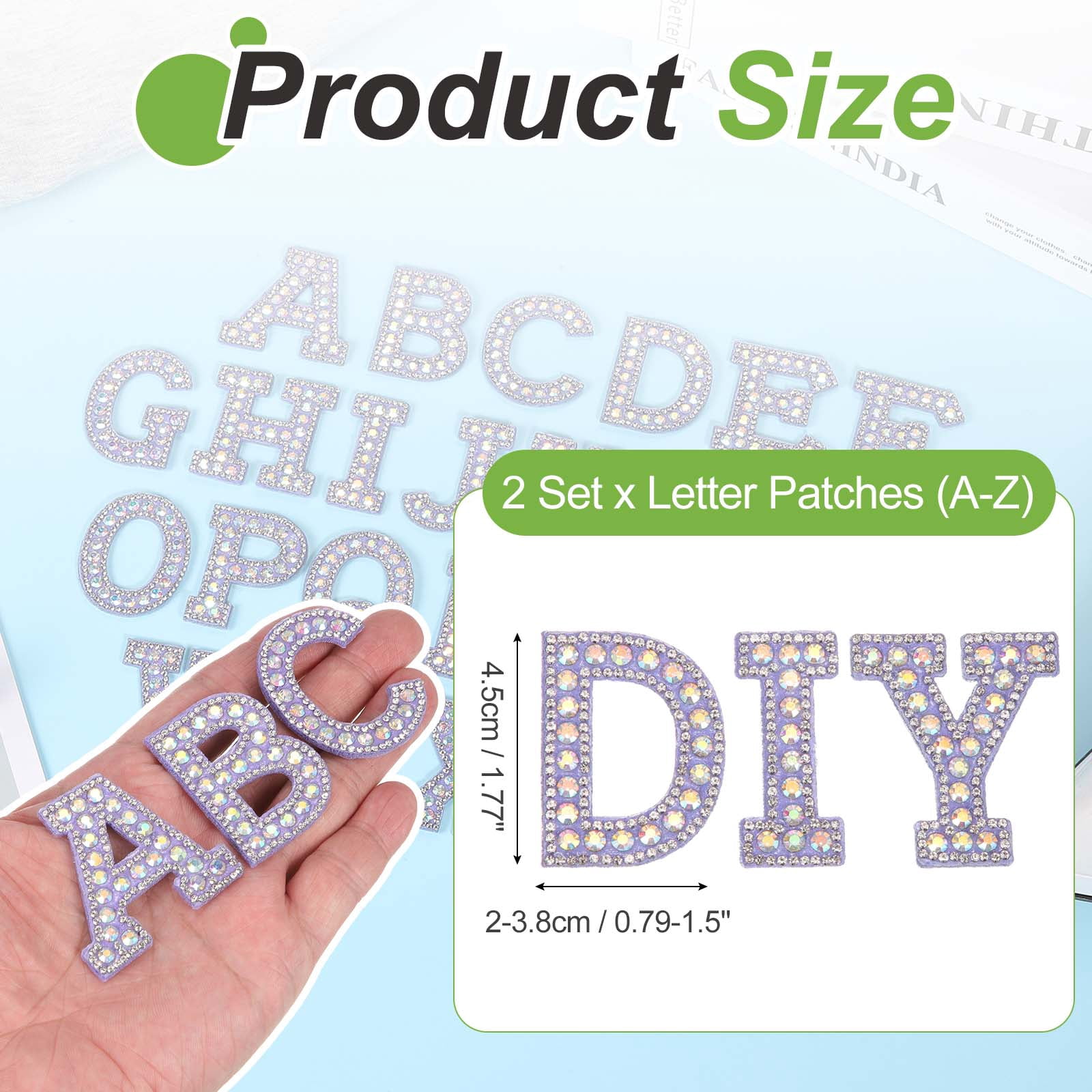 Uxcell 26pcs Letter Iron on Patch Decorative A-Z, Purple Glitter Pearl Alphabet Applique Rhinestone English Letter for DIY Clothing Repair Hat Bag