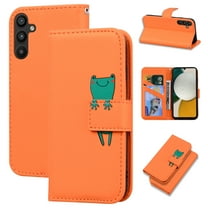 SaniMore for Samsung Galaxy A15 Case, PU Leather Flip Folio Cover with Stand, Card Slots, [Lovely Pet Magnetic Clasp] Full Protetcion Shockproof TPU Wallet Shell for Samsung A15, Orange