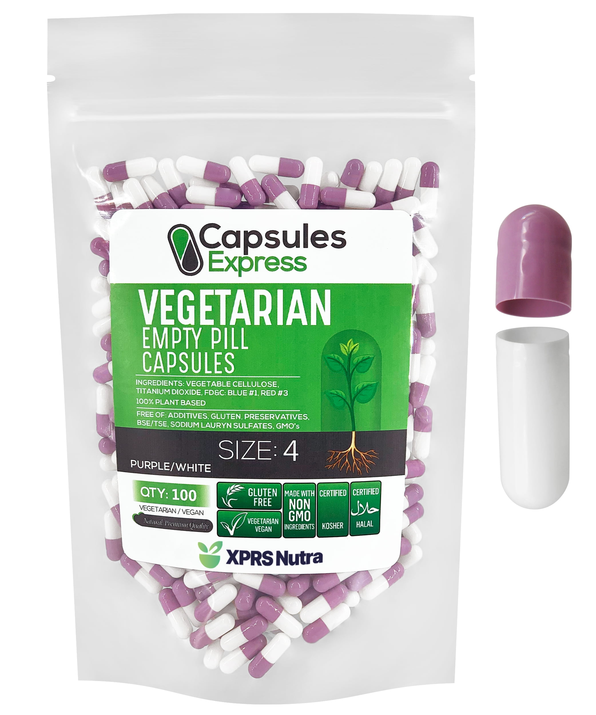 XPRS Nutra Size 4 Lavender and White Empty Vegan Capsules Vegetarian