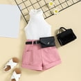 thumbnail image 4 of EnJoCho Clothes Girls Size 5 Summer Toddler Girls Sleeveless Ribbed Vest Tops and Shorts Belt Waist Bag Outfits Children Outer Home Clothing Outfits, 4 of 8