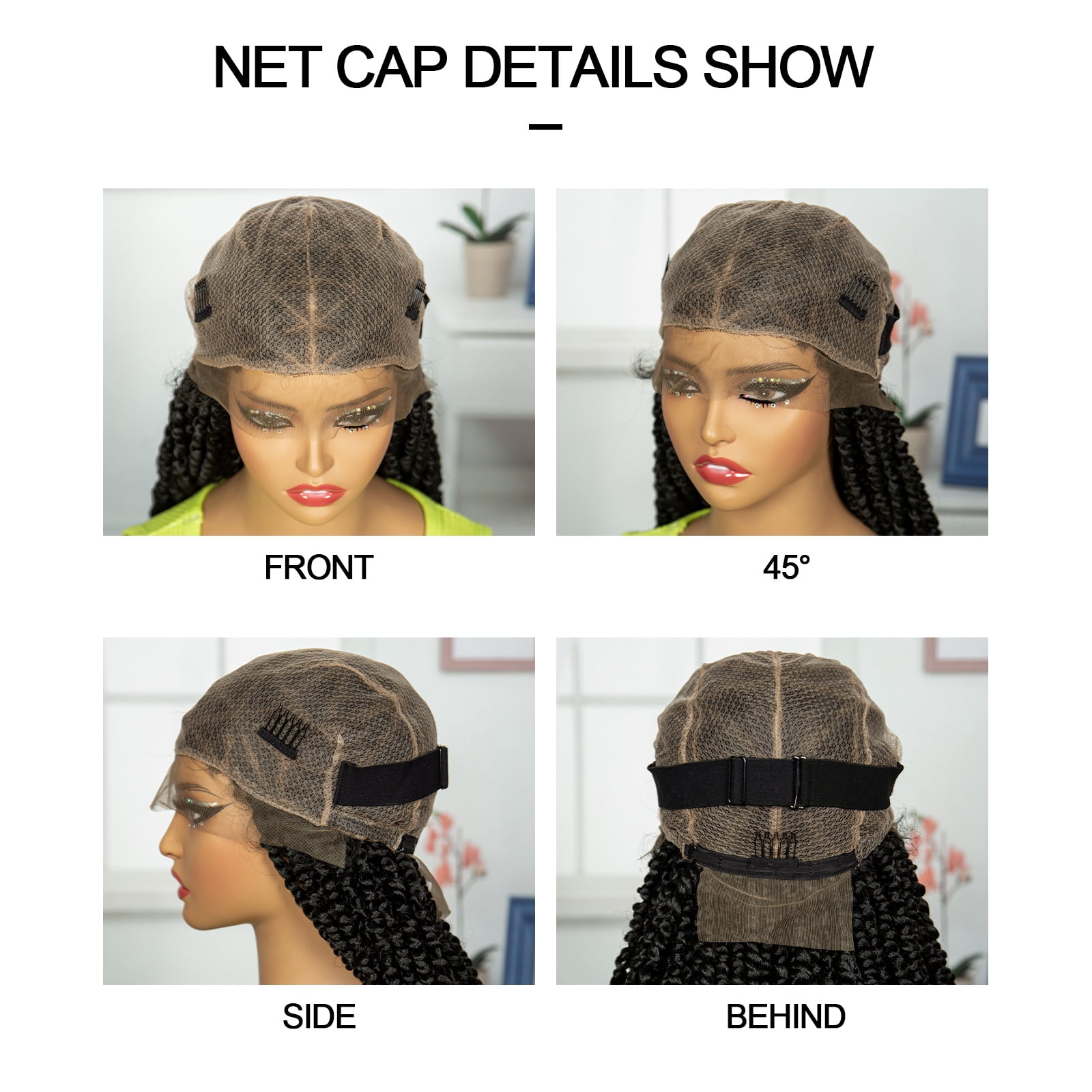 Braided Wigs for Women Synthetic Full Lace Wig Braided Wigs Knotless Box Braided Wigs Braid Braiding Hair Water Wave Wavy Braids Wigs 26 inches (1B Color)