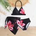 thumbnail image 5 of Girls 3 Piece Swimsuit Set Floral Print Backless Halter Neck Beach Swimwear Girls Bikini Swimsuits Size 7-16 Years, 5 of 6