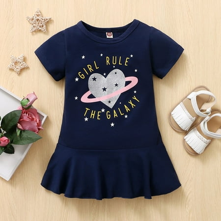 

Cathalem Three Year Old Clothes Sleeve Clothes Girls Princess Letter Short Print Love Baby Dress Girls Girls Size 6 Dress Navy 18-24 Months