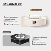 VENTOPYR Outdoor Propane Fire Pit Coffee Table w Terrazzo White 40.5-inch Round Base Patio Heater, Wind Guard, Transparent Gray Fire Glass, Rain Cover
