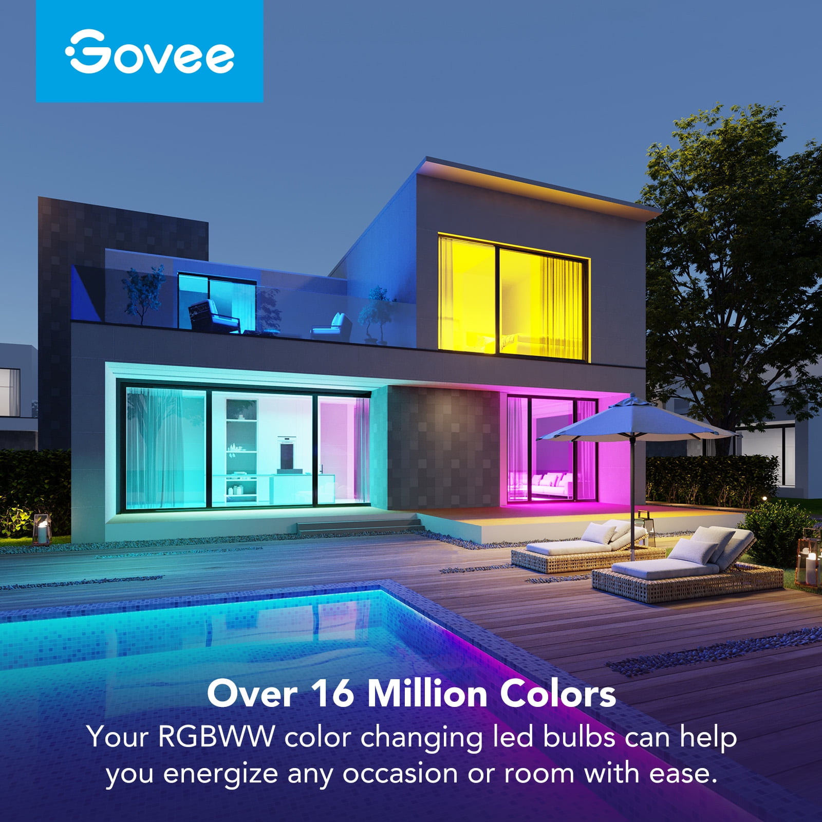 Govee A19 Wi-Fi 1200LM RGBWW LED Smart Light Bulb,  Wi-Fi & Bluetooth Light Bulbs, Dimmable, Color Changing, 85W Equivalent Bulbs,4 packs
