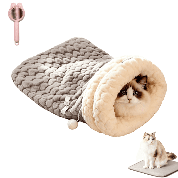 Winter Warming Cat Sleeping Bag,Plush Cat Sack, Plush Cave Bed Pet Snuggle Sack for Indoor Cats & Small Dog (Grey, M)