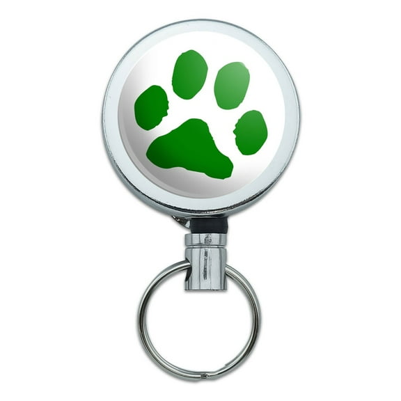 Paw Print Green Retractable Belt Clip Badge Key Holder