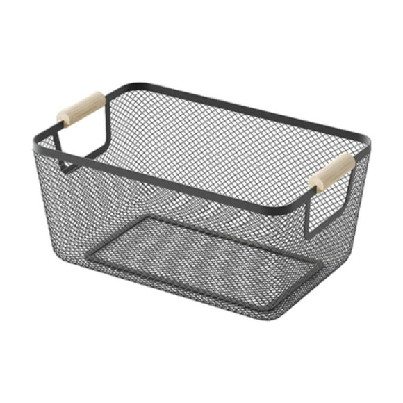 Cesta de almacenamiento de alambre de metal con asas de madera Cesta de frutas y verduras portátil 32 cm x 21 cm x 16 cm