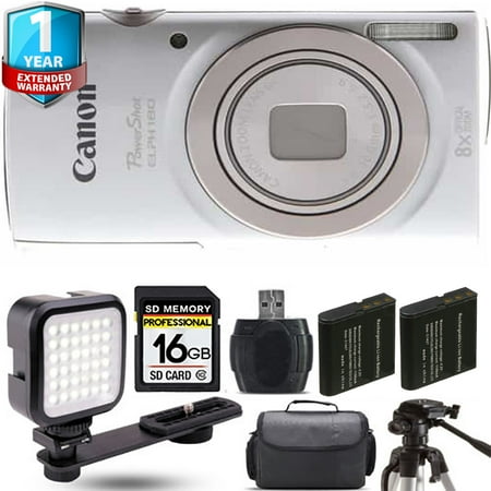 Canon PowerShot ELPH 180 Camera (Silver) + Extra Battery + 1 Yr Warranty - 16GB Kit