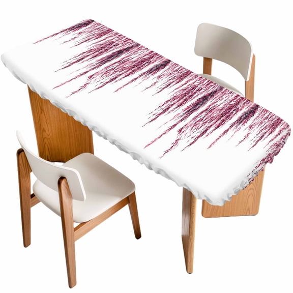 Pink Table Cloths for 8 Foot Rectangle Tables, Summer Botanical Leaves Watercolor Patio Waterproof Elastic Fitted Tablecloths, Washable Rectangular Table Cover for Camping