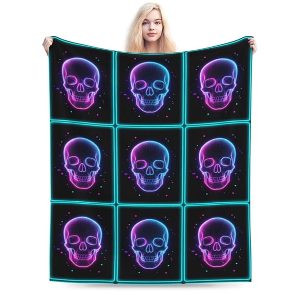 Skull Blanket Gifts for Women Men Girls Boys, Halloween Skeleton Throw Blanket, Soft Flannel Blanket for Bedroom Living Room Sofa Bed Decor 50x40