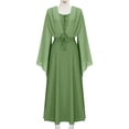 thumbnail image 3 of KICILVS Witch Costume Women Bell Sleeves Lace Up V Neck Renaissance Medieval Larp Dress Cosplay A Line Maxi Swing Dress, 3 of 6