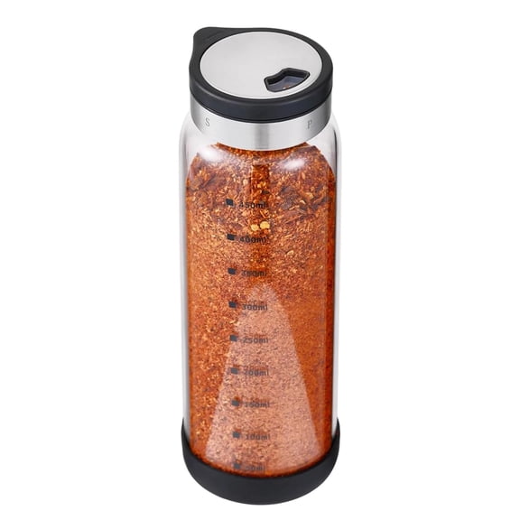 Linnome Rotary Flip Top Glass Spice Shaker Transparent Seasoning Dispenser with Scale Mark for Kitchen Salt Pepper Powder Storage