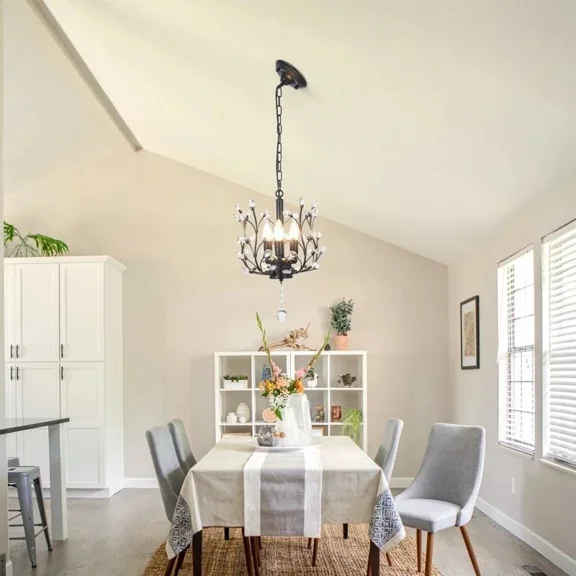 LUOLAX Vintage Crystal Branch Chandeliers, 3-Light Black Hanging Pendant Lighting Lamps