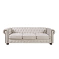 thumbnail image 4 of Chesterfield 3 Seater Button Tufted Sofa, Linen Fabric Upholstered Couch with Nailhead Arms Removable Cushions Rubber Wood Legs for Living Room Office Bedroom, 4 of 11