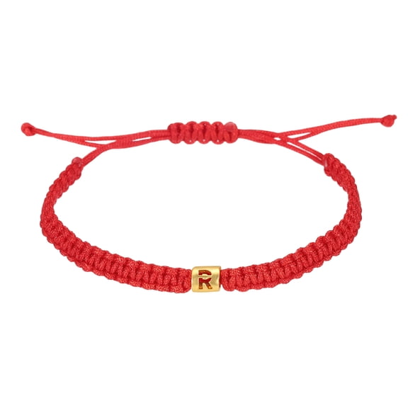Uxcell Gold Initial Bracelets for Men, Adjustable Handmade Rope Braided Initial String Bracelets for Women Men Matching Couple Gifts Friendship(Red, R)