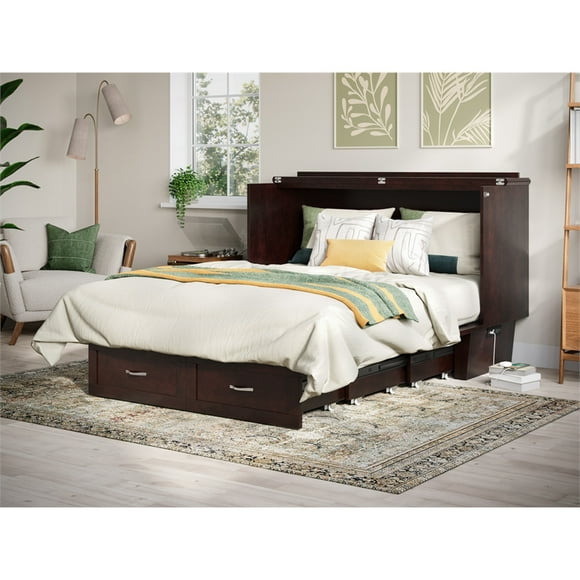 AFI Chelsea Queen Solid Wood Murphy Bed Chest with Mattress in Espresso