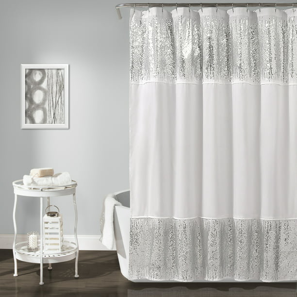 Lush Decor Shimmer Sequins Polyester, Gray Sparkle Shower Curtain