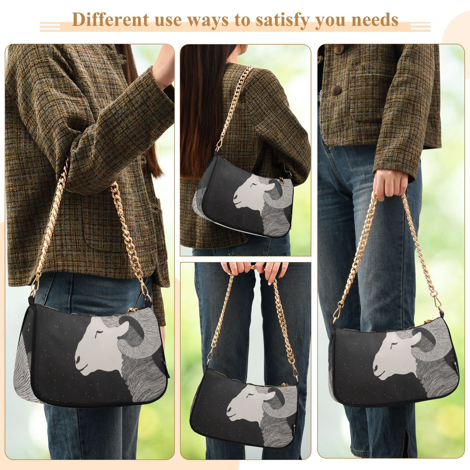 Sheep BlackWomen Small Shoulder Bag Crossbody Tote Hobo Bags Purse Clutch Handbags with Chain Strap for Women