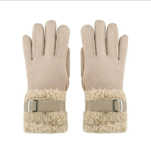 AHTJRT Women's Touch Screen Gloves Warm Sherpa Fleece Wrist Suede Gloves Outdoor Leather Buckle Mittens for Outdoor Driving Cycling Gray Free Size