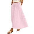 thumbnail image 5 of Arlun Casual Long Pleated Skirt for Women Elegant Eyelet Solid Color Flowy Summer Maxi Skirts Elastic High Waist Simple Stylish Beach Vacation Skirt Comfort for Everyday Wear Pink XL, 5 of 6