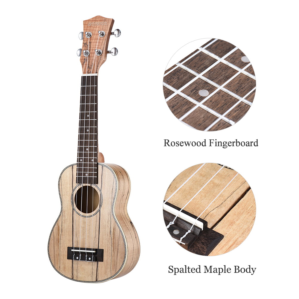 by Vangoa Ukulele Soprano 21 inch Acoustic Ukulele Spalted Maple Beginners Starter Kit Professional Hawaii Acoustic Ukelele with Accessories