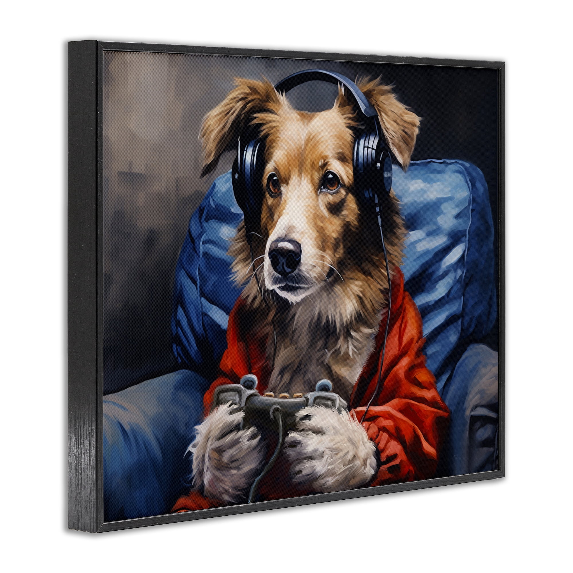 Game Master Dog Black Framed Giclee Art, design by Shawna Stewart