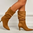 thumbnail image 2 of Mostsola Mid Calf Boots for Women Slouchy Pull on Kitten Heel Pointed Toe Suede Long Boots, 2 of 9