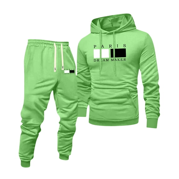 Hogleaql Lounge Sets for Men 2 Piece Lightweight Long Sleeve Sweatshirt Hoodie Casual Sweatpants for Men Set Solid Comfortable Fashion Loose Tracksuit with Pocket Fluorescent Green XL