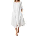 thumbnail image 1 of Birdeem Womens Spring and Summer Solid Round Neck Short Sleeved Straight Pocket Cotton and Linen Dress, 1 of 9