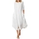 thumbnail image 2 of Puntoco Vestido De Lino Y Algodón Con Bolsillo Recto, Manga Corta, Cuello Redondo, Color Liso, Primavera Y Verano Para Mujer, Blanco M,Regalos Para Mujer Joven, 2 of 9