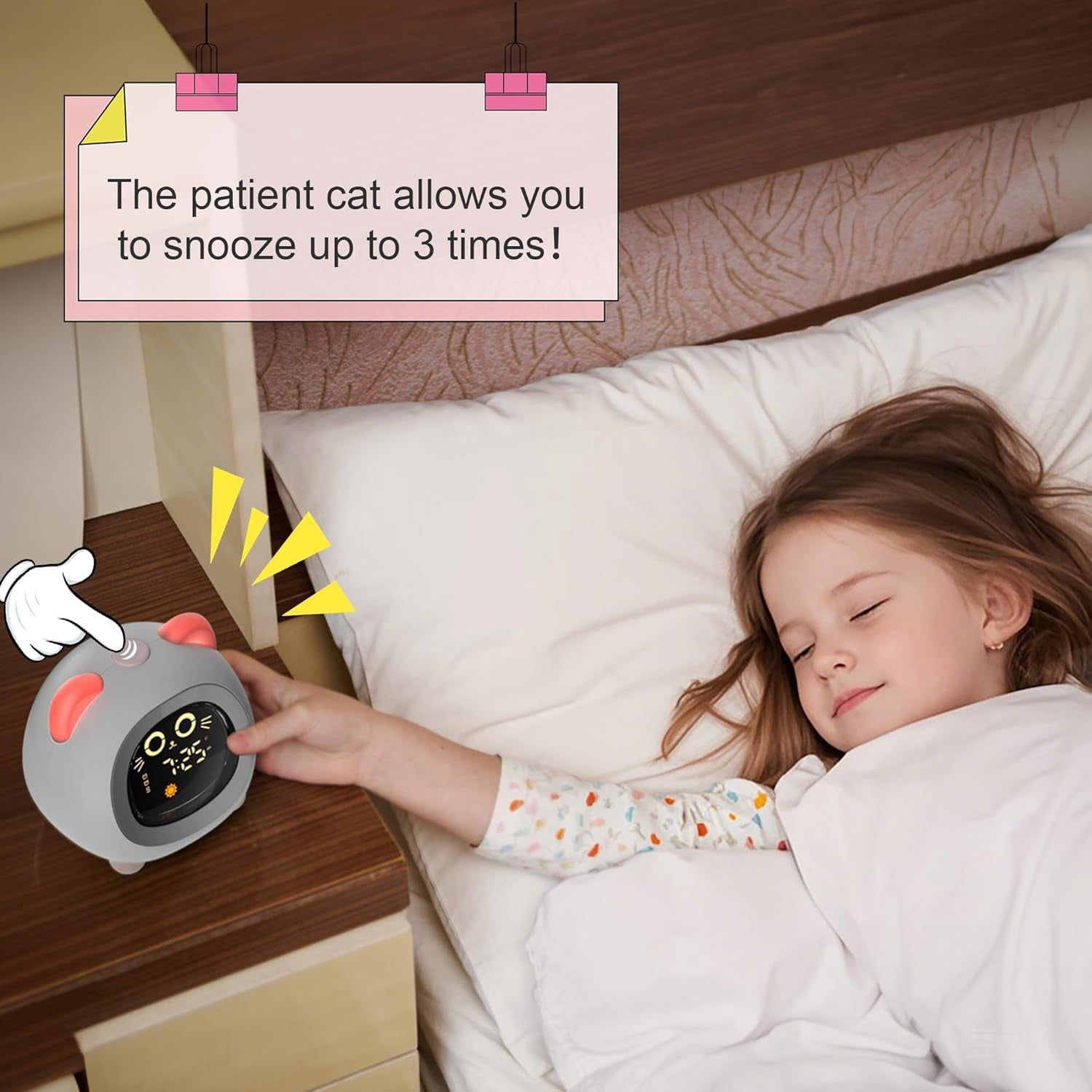 Sailstar Kids Alarm Clock with OK to Wake Light, Sleep Trainer and Dual Alarm, Pink Cat Design