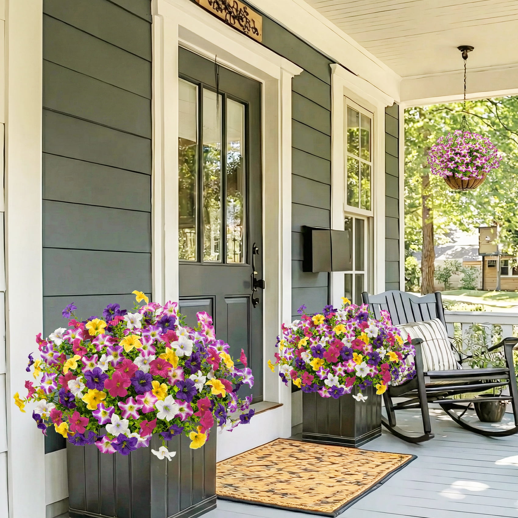 AcerichFad Artificial Flowers Outdoors, 12 Bundles Fake Silk Flowers Faux Plants for Outside Spring Summer Garden Porch Window Home Decor, Multicolor