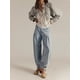 thumbnail image 4 of Pantalones Vaqueros Tubo Lotus para Mujer, de Tiro Medio, Holgados, de Pierna , con Volantes, Plisados y Cordón Ajustable Azul XL, 4 of 8