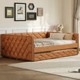 thumbnail image 3 of Harper & Bright Designs Full XL Size PU Leather Day Bed Frame with Trundle and LED, Upholstered Daybed with LED Armrests, Sofa Bed for Bedroom Living Room, Brown, 3 of 14