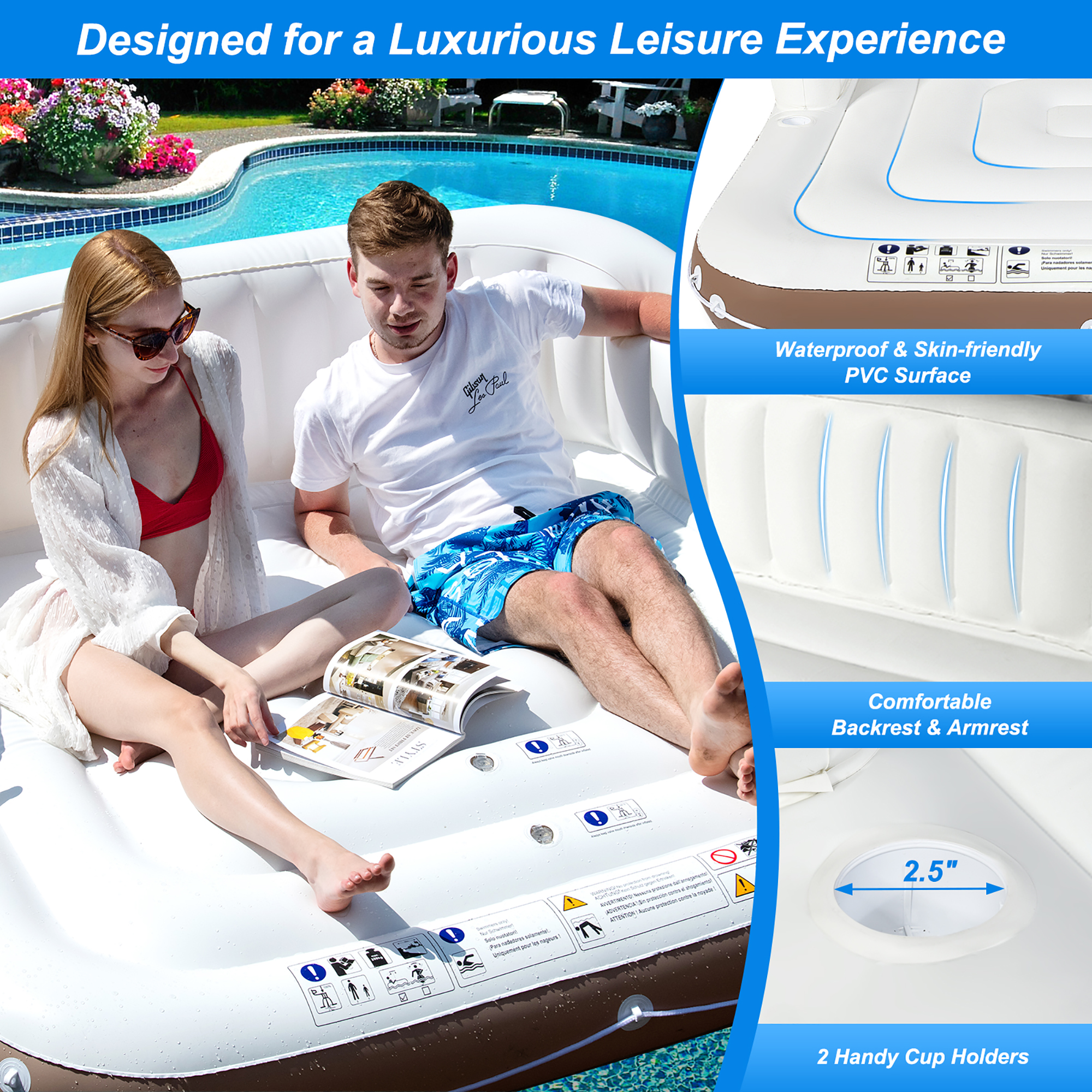 Costway Floating Island Inflatable Swimming Pool Float Lounge Raft with Canopy SPF50+ Retractable Detachable Sunshade with Two Cup Holders White - image 4 of 10