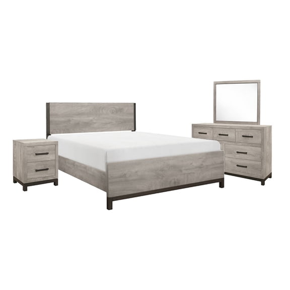 Zephyr 4 Pc Queen Size Bedroom Set, Light Gray, Brown, Modern Style