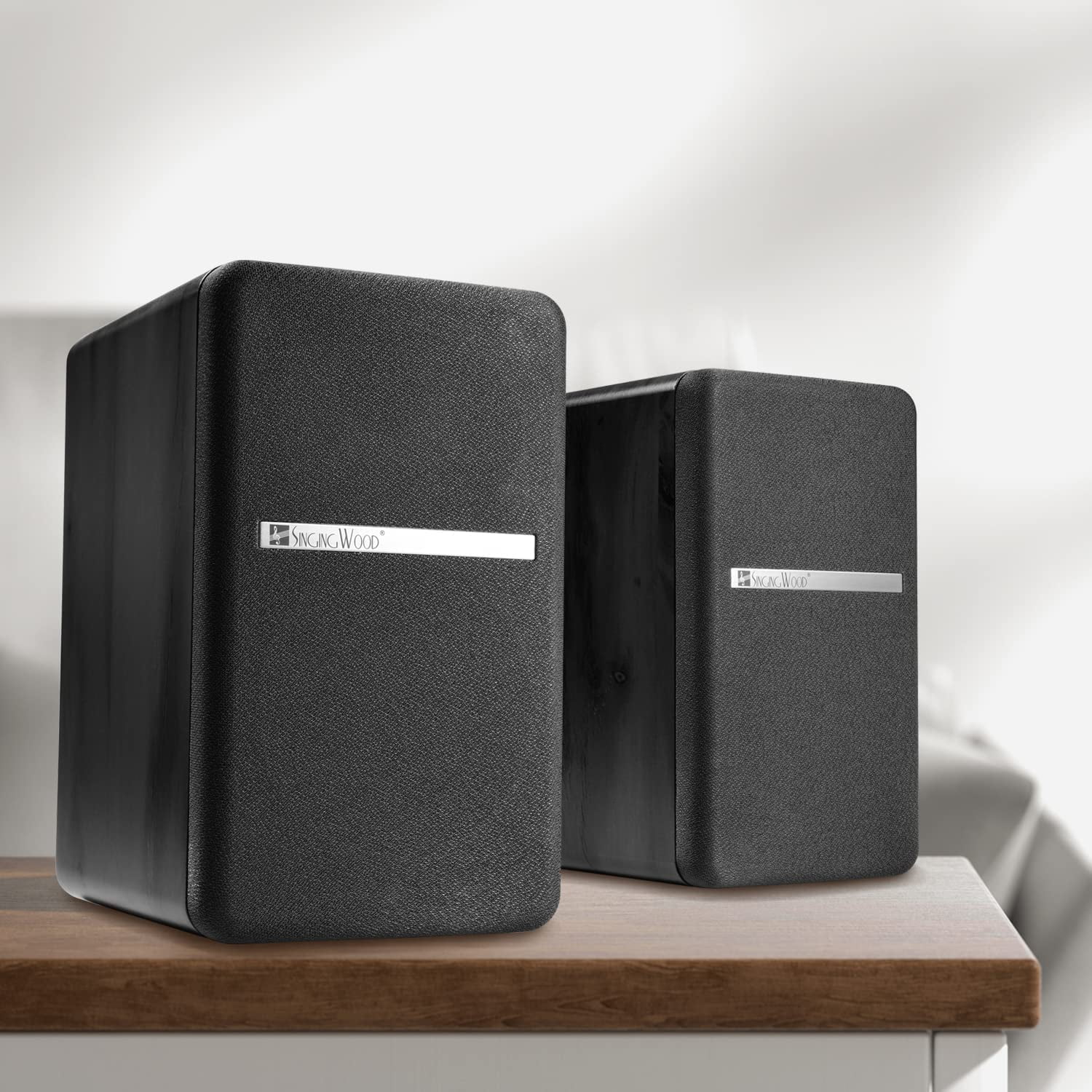 singing wood Wireless Bluetooth Bookshelf Speaker, Surround Sound, Black, 2 Pieces