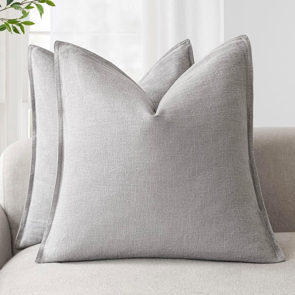 Pack of 2, Decorative Linen Soild Throw Pillow Covers Soft Accent Cushion Case Boho Farmhouse Pillowcase for Chair Couch Sofa Bedroom Living Room Home Decor 18 x 18 Inch Light Rustic Gray