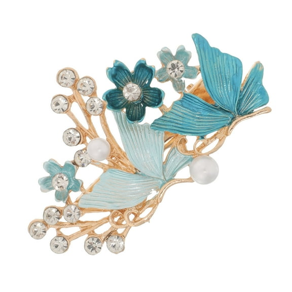 WEUVEB Elegant Blue Flower Hair Clip Metal Rhinestone for Versatile Styling