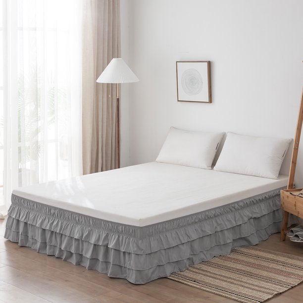 1pc Elastic Wrap Around Bed Skirt Solid 3Layer Ruffled Bedskirt 14