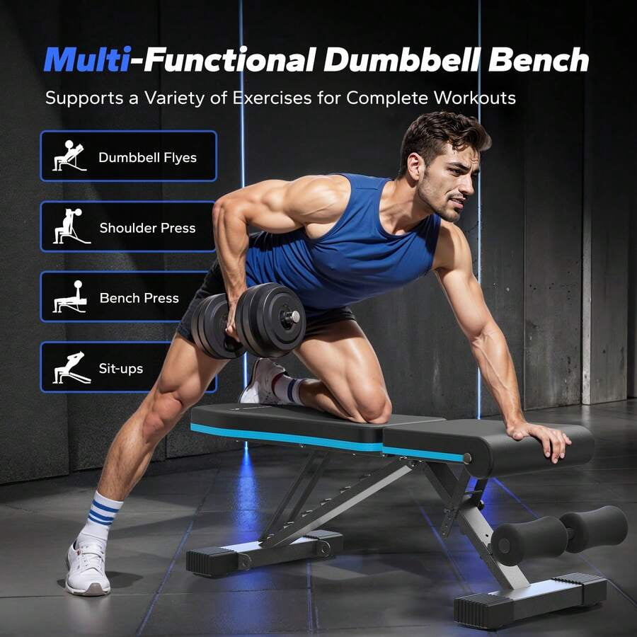 Adjustable Weight Bench With 72 Training Angles, Foldable Weight Benches For Home Gym With 990 LBS,  Perfect For Home Workouts. Great For Full-Body Strength Training Black