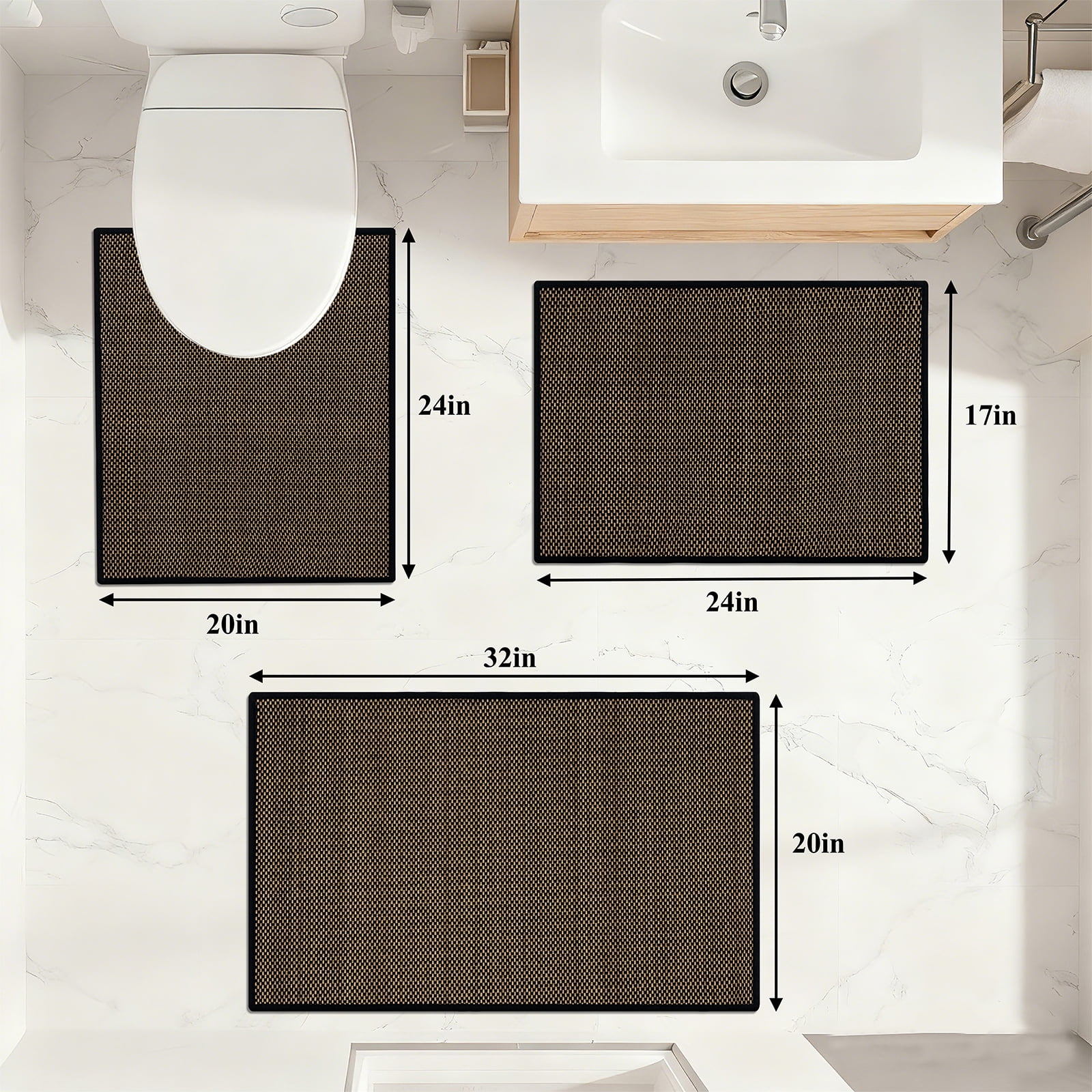 Bathroom Rugs Sets 3 Piece, Washable, Super Absorbent Bath Mat for Bathroom, Toilet and Tub