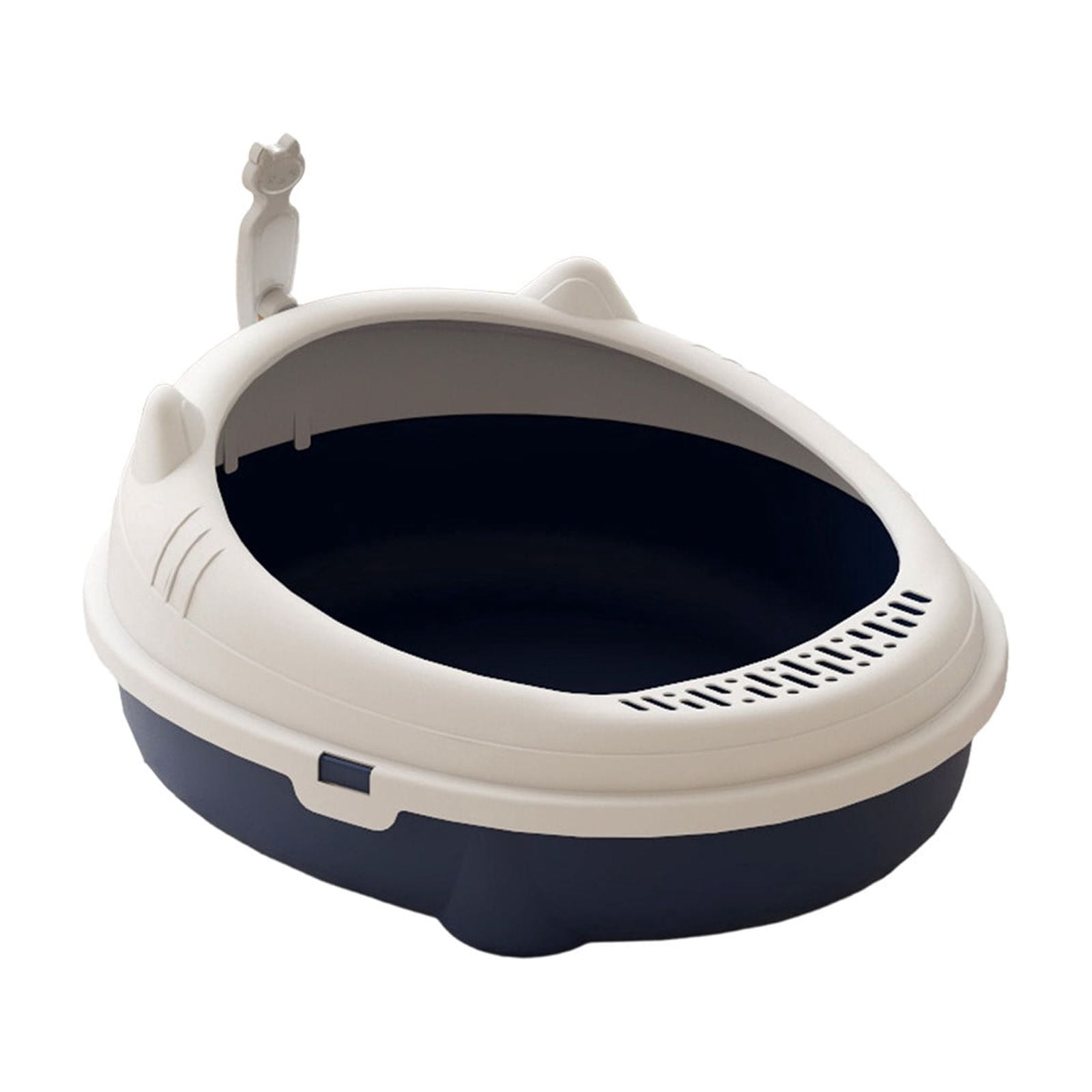 2026 New Open Top Cat Litter Box, High Wall Semi Enclosed Pet Litter Tray for Home Living Room, Non Slide Bottom & Easy to Clean, 16.54x14.17x6.69in Blue