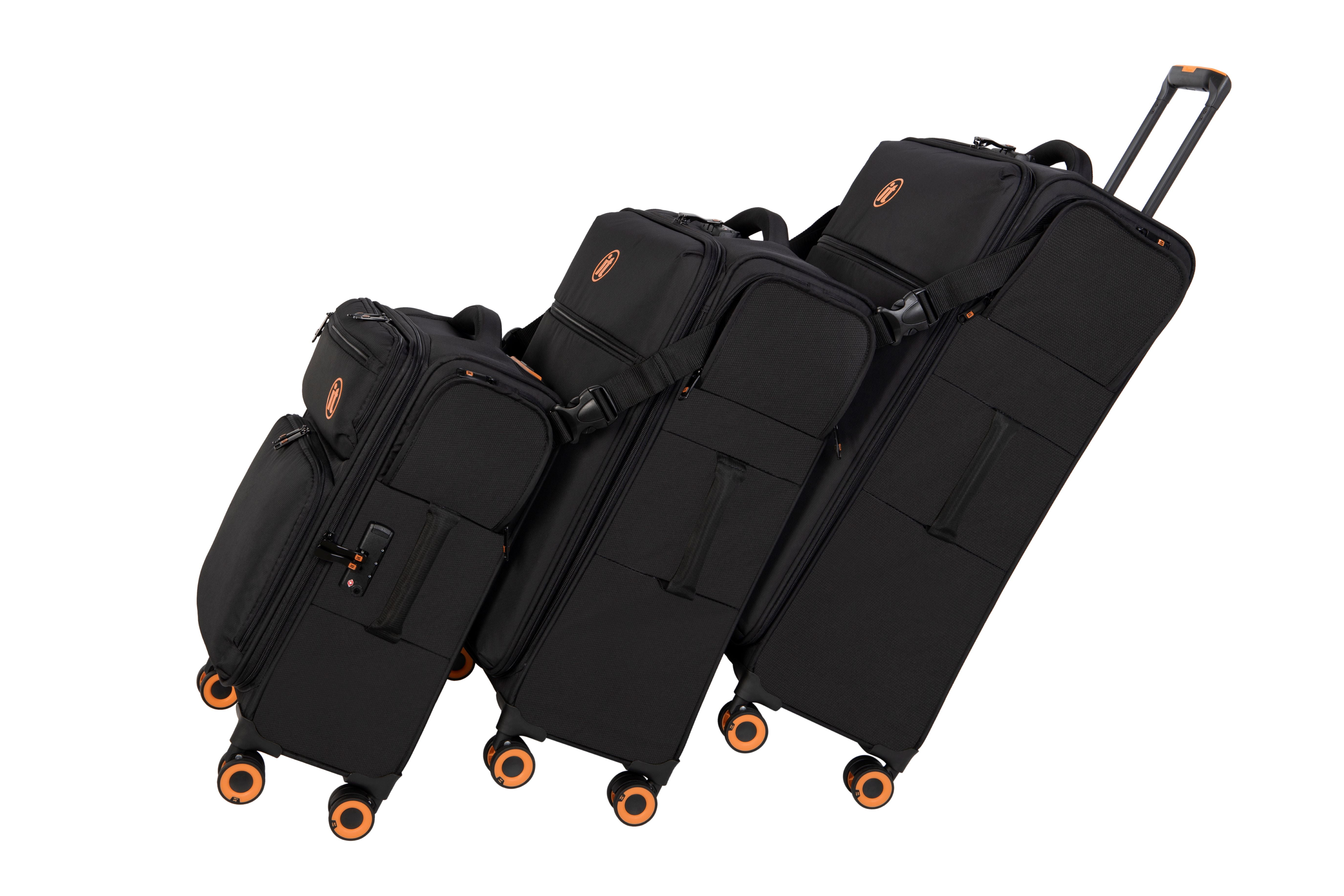 it Luggage Simultaneous 3 Piece Softside 8 Wheel Expandable Spinner Luggage Set, Black